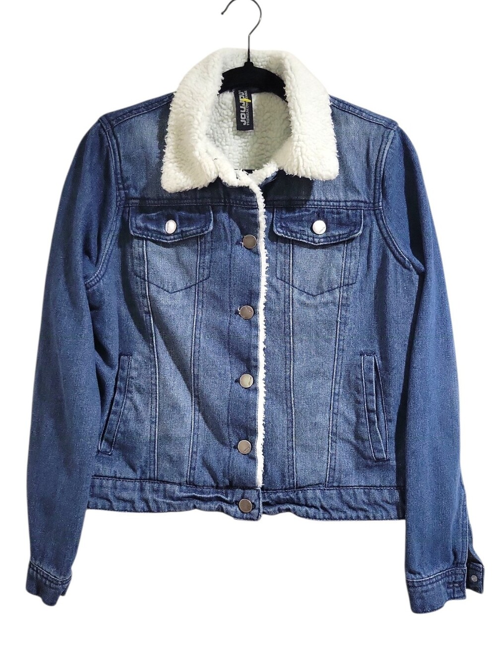 Joujou Premium Outerwear Blue Denim Faux Fur Lined Jacket Size L Retro Pockets - Picture 2 of 15